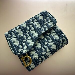 Saddle Lotus Wallet - Blue Dior Oblique Jacquard